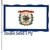 West Virginia State Flag 3x5 Outdoor Double Sided WV State Flag Heavy Duty Vivid Colors State of West Virginia Flags 3 Ply with Durable Canvas Header and 2 Brass Grommets
