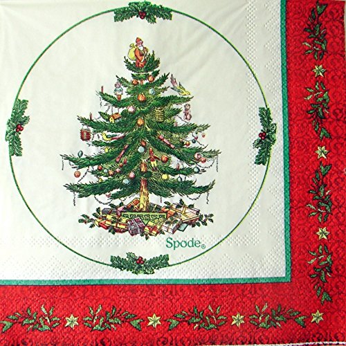 spx40Lr Spode Christmas Tree Paper Luncheon / Dinner Napkins Red Border, 40 Ct