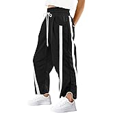 aswulk Womens Wide Leg Pants Baggy Drawstring Elastic Waist Stripe Casual Track Pants