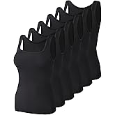 BQTQ 6 Pcs Women's Square Neck Tank Top Sleeveless Undershirt Basic Tank Tops for Women Girls