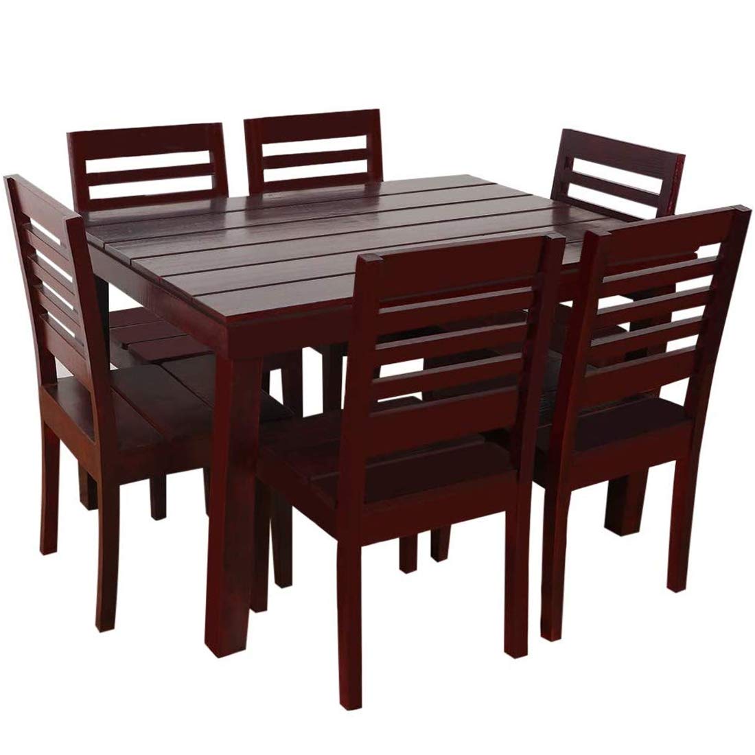 Furny Aaron Teak Wood 6 Seater Dining Table Set Mohagany Polish Amazonin Home Kitchen