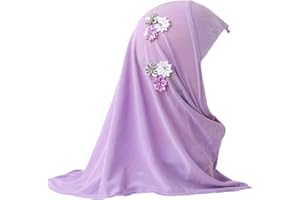 JDYaoYing Girls Long Muslim Hijab with Flowers Arab Scarf Islamic One Piece Head Scarf for 2-6 Years Kids