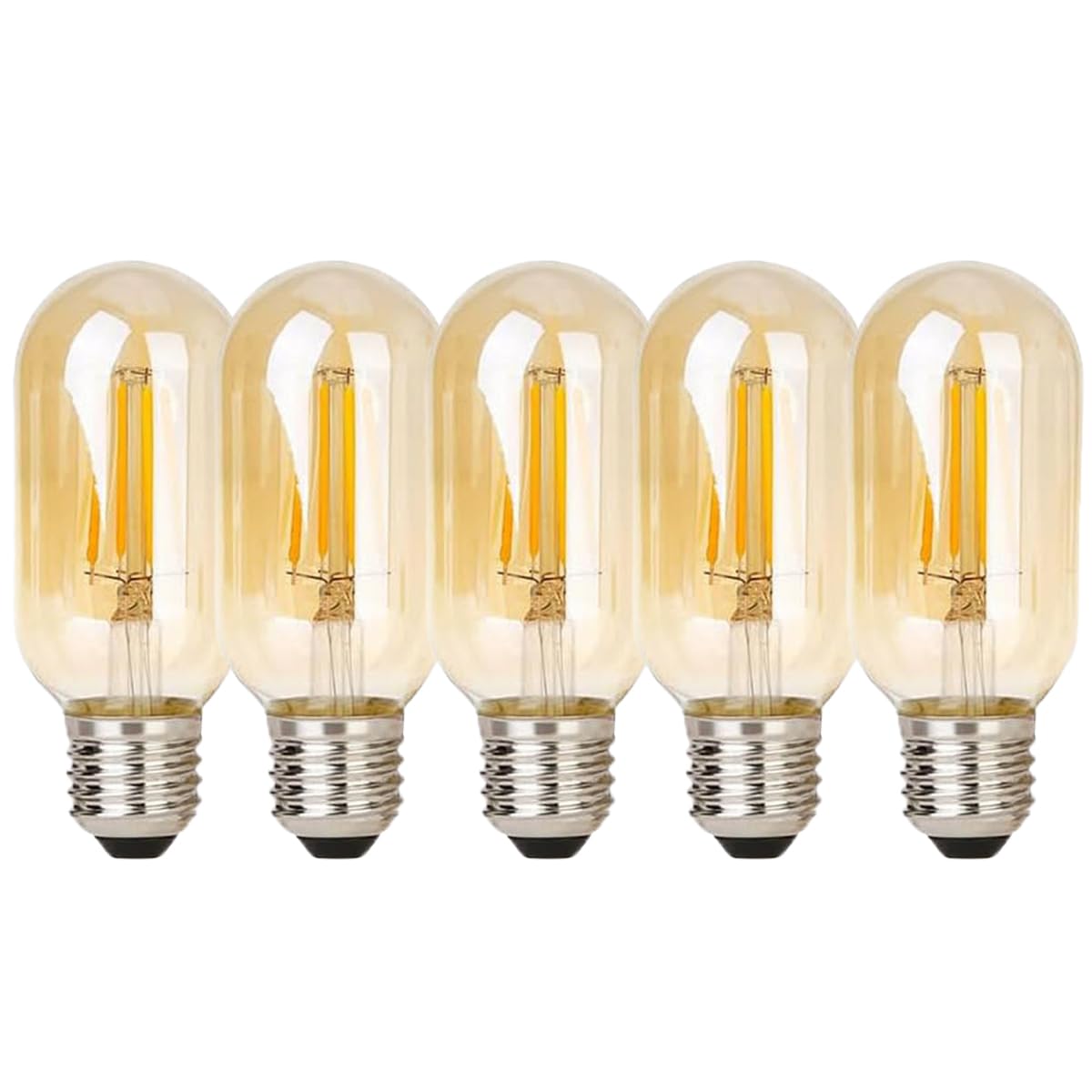 WULUN 5-Pack T45 LED Edison Bulb 6W 600 LM 2700K Warm Light 60W Incandescent Replacement E27 Screw Vintage LED Decorative Light Bulb T45 Amber Glass Tubular Filament Bulb Non-dimmable