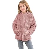 Dugcew Girls Fleece Jackets Sherpa Fuzzy Hoodies Light Pullover Full Zip Up Kids Sweatshirts Size 3-12 Years