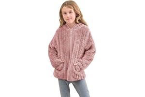 Dugcew Girls Zip Up Hoodie Fall Fleece Lightweight Jacket for Kids Winter Fashion Sherpa Coat with Pocket