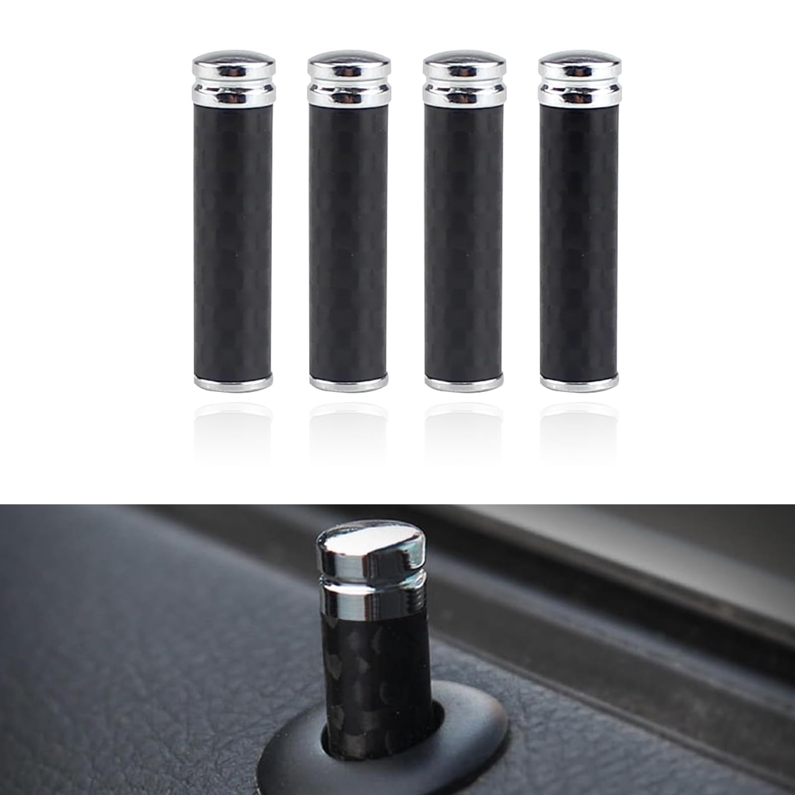 Photo 1 of Crynod 4 PCS Car Door Lock Modification Knobs, Carbon Fiber Metal Vehicle Door Pull Pins Decor, Universal Auto Door Interior Bolt Accessories for Cars SUVs Trucks Vans (Black)