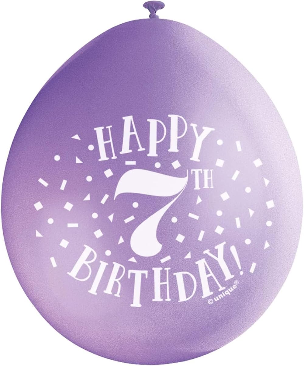 Unique Happy 7th Birthday Balloons Pack 10 Assorted Latex 22cm