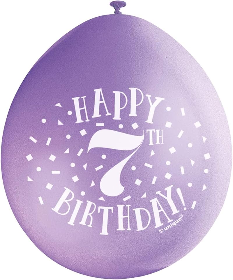 Unique Happy 7th Birthday Balloons Pack 10 Assorted Latex 22cm