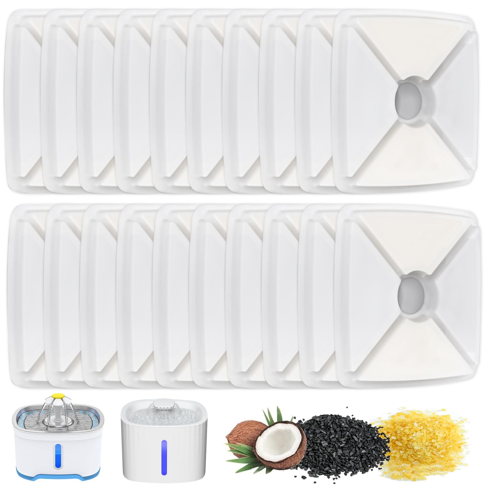 Photo 1 of 20 Pcs Cat Water Fountain Filters - Pet Water Fountain Filters 3 Triple Filters Replacement with Lonic Resin and Activated Carbon for Square 84oz/2.5L Automatic Pet Fountain Cat Water Fountain