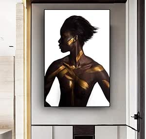 yangwuju Mujer Africana Desnuda Negra y Dorada Pintura al óleo sobre