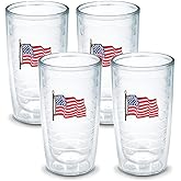 Tervis American Flag Made in USA Double Walled Insulated Tumbler Travel Cup Keeps Drinks Cold & Hot, 16oz 4pk, Classic
