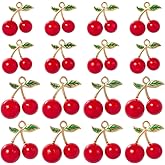 SUNNYCLUE 1 Box 32Pcs 2 Sizes Small Cherry Charm Cherries Charms Bulk Alloy Vintage Red Resin Gold 3D Dangle Cute Fruit Pendants for Jewelry Making Supplies DIY Craft Necklace Bracelet Earring Women