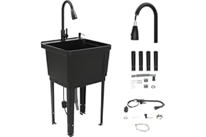sjcdicnj Home Laundry & Utility Sinks, Free Standing Laundry Sink with Soap Dispenser, Outdoor Sink Slop Sinks Laundry Tub Garage Sink for Washing Room (Black)