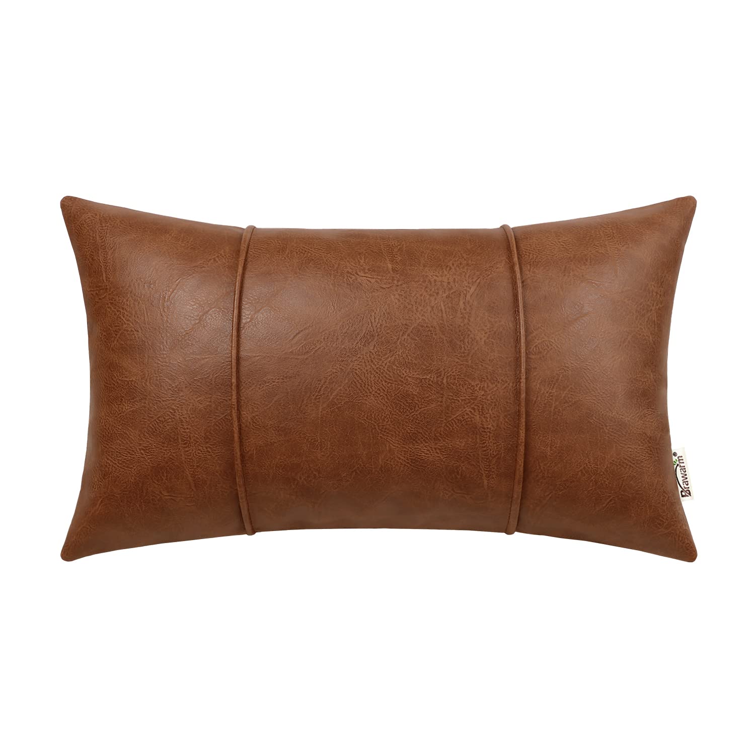 Photo 1 of BRAWARM Brown Leather Throw Pillow Covers - 12 X 20 Inches, Faux Leather Lumbar Pillow Cover with Piping, Hand Stitched for Couch, Sofa, Bed, Living Room Home Decorative