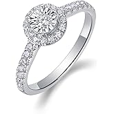 Sytaehi Sterling Silver Halo Lab Grown Diamond Engagement Ring, Pave Band