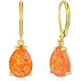 CiNily Teardrop Leverback Dangle Earrings for Women Hypoallergenic Created Fire Opal Pendant Drop Earrings 14K White/Rose/Gold Hanging Lever Earrings Fashion Graduation Party Jewelry Gifts