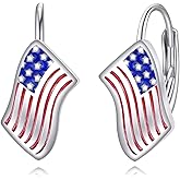 CRMAD USD American Flag Earrings for Women Sterling Silver 4th of July Earrings Independence Day Jewelry Gift for Women