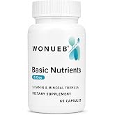 Wonueb Multivitamin for Women &amp; Men, Energy &amp; Immune Support, 60 Capsules | Basic Nutrients: Active B Vitamins, Minerals, D3, K2 &amp; Zinc for Bone, Antioxidant &amp; Energy Metabolism Support, Gluten-Free