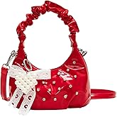 MakeMeChic Women's Rhinestone PU Leather Shoulder Bags Top Handle Single Strap Y2K Party Handbags