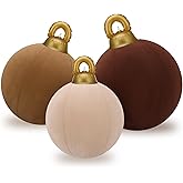 Jenaai 3 Pcs Giant Velvet Christmas Inflatable Ball Ornament Large PVC Christmas Inflatable Balls 3 Size 24" 20" 18" Xmas Hanging Ornaments Outdoor Decor for Lawn Porch Yard (Neutral)