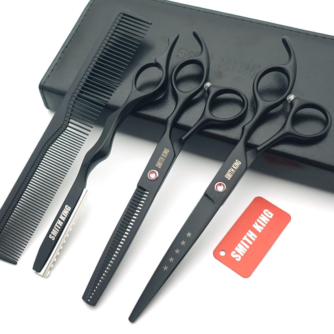 7.0 inch Hair Scissors Set with Razor Combs in 1 Set (Black)