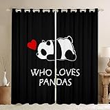 Cute Panda Window Curtains Teens Adult Women,Black
