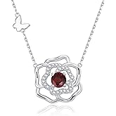 Leva Jewkis 925 Sterling Silver Birthstone Necklace for Women Flower Camellia Necklaces Birthday Anniversary Valentine's Day Jewelry Gifts for Her Women, Adjustable Chain