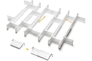 HiYZ Expandable Drawer Dividers with Inserts, Large Kitchen Utensils Drawer Divider, 2.36" High Adjustable Drawer Organizers Separators for Clothing,Kitchen Utensils,Tools,6 Dividers with 12 Inserts