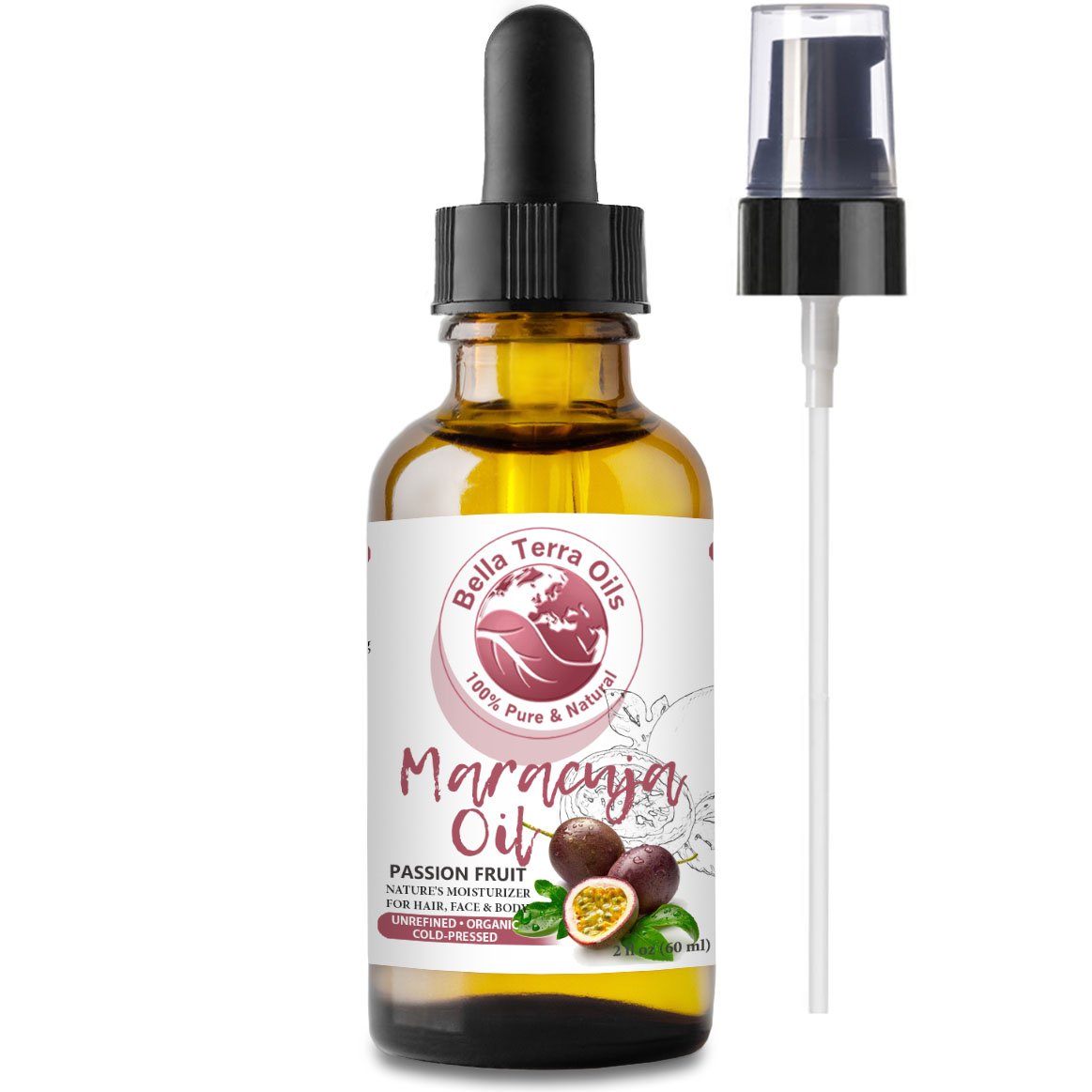 NEW Maracuja Oil (Passion Fruit Seed). 2oz. Cold-pressed. Unrefined. Organic. 100% Pure. Non-GMO. Hexane-free. Fights Wrinkles. Softens Hair. Natural Moisturizer. For Hair, Skin, Beard, Stretch Marks.
