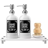 Johamoo Dish Soap Dispenser Set for Kitchen 16oz Glass Bottle with Stainless Steel Pump, Instant Dry Tray, Perfect for Kitchen Decor and Bathroom Accessories, Women’s Gifts for Christmas