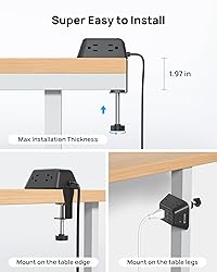 Desk Clamp Power Strip, Surge Protector with 5 AC