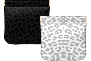 BHAHB 2 PCS Small Squeeze Coin Purse Pouch Soft PU Leather Mini Wallet Change Bag Cute Aesthetic for Women Girls Men-Black White Leopard Cheetah