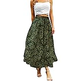 Abaadlw Maxi Skirts for Women with Pockets Long Midi Length Casual Skirt (Floral Green M)