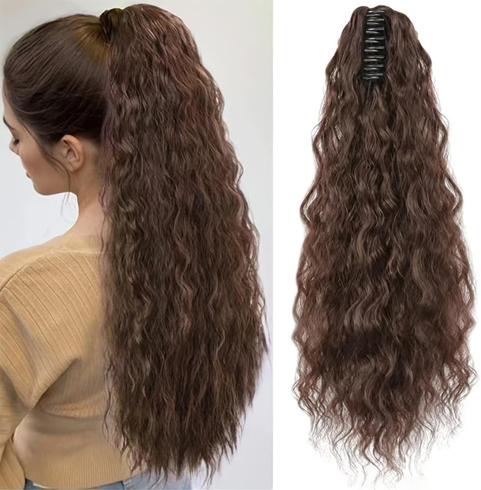 TTPSRY Women’s 50cm Corn Wave Clip-In Ponytail Realistic Synthetic Hair Extensions with Claw Clip - Easy Attach, Volume Boost for Daily Hairstyling, Parties(Light brown)