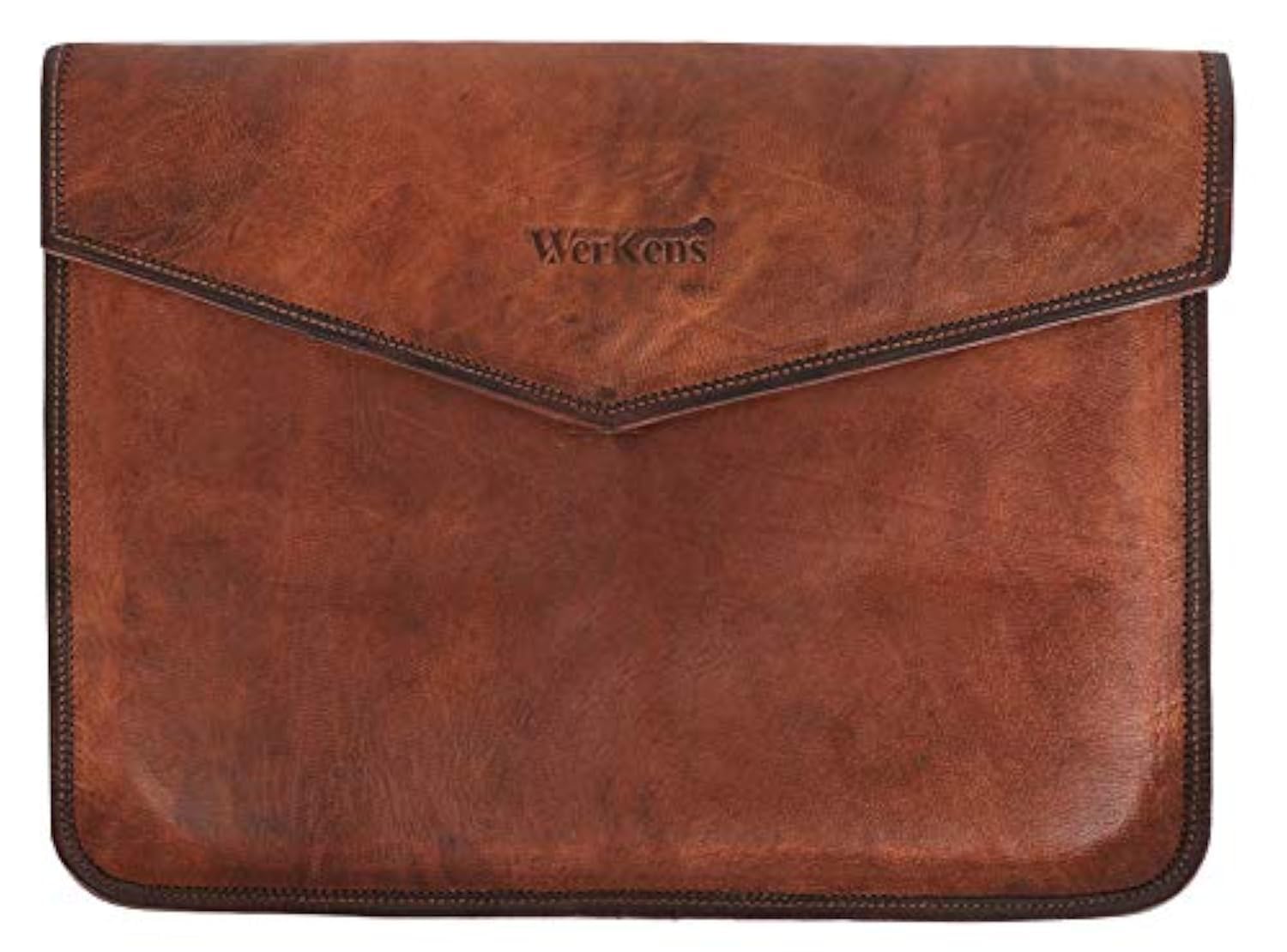 WerKens Genuine Leather Laptop Sleeve a Luxury Laptop Sleeve Cover Case for MacBook and Laptops with Display Sizes 13-13.3" Inch,Handmade Laptop Leather Sleeve Vintage Document Holder - Brown