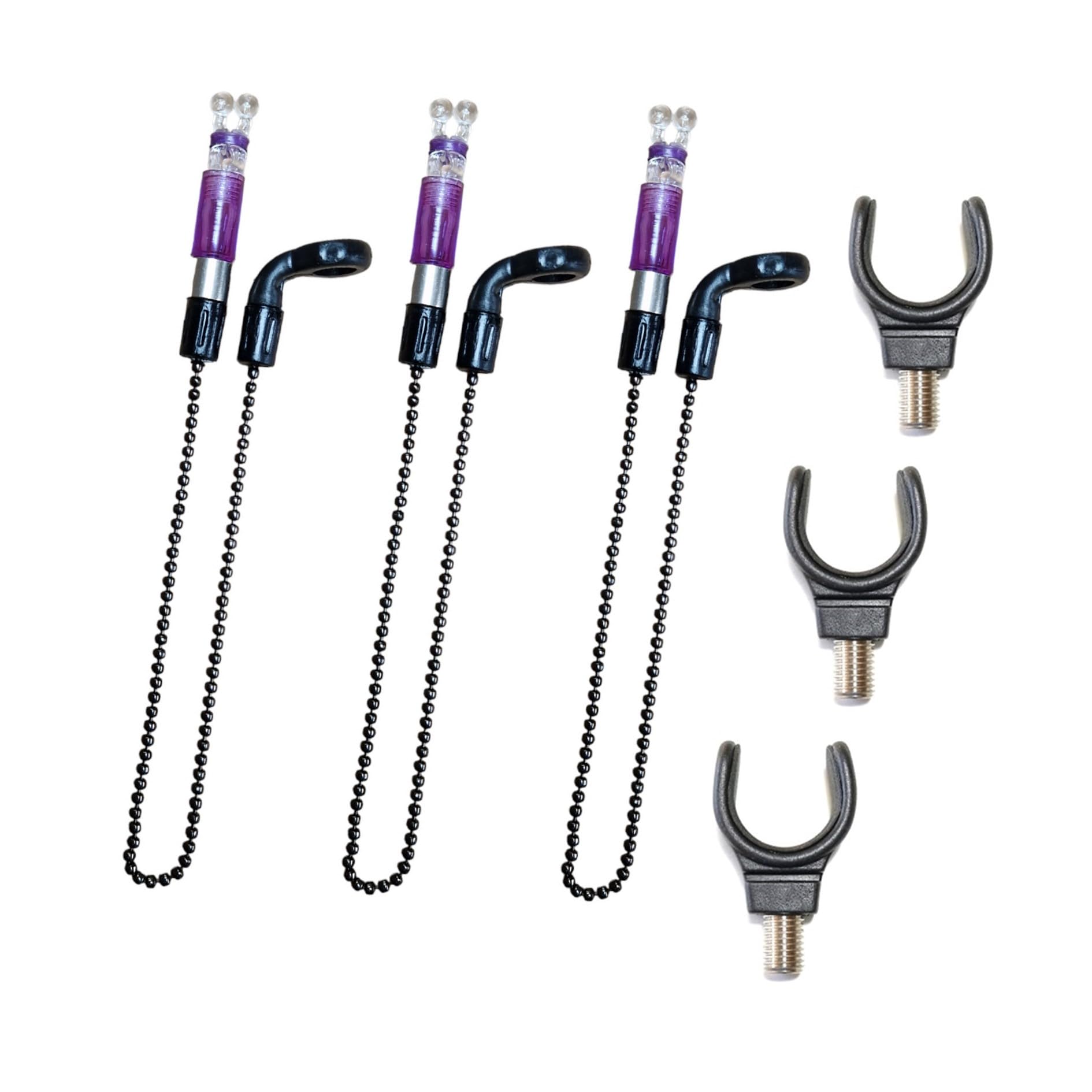 3 GTR+ Bobbins Bite Indicators & 3 Rod Rest for Carp fishing Tackle Bite Alarms and bank sticks (Purple)
