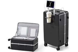 Hanke 20 Inch Carry On Luggage 22x14x9 Airline Approved with TSA Lock and Cup Holder,Top Opening Hard Shell Suitcases Travel Luggage with Wheels,Jet Black