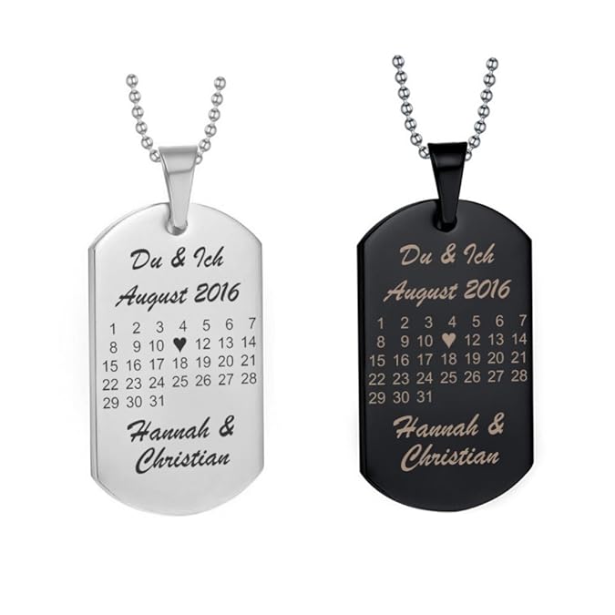 Lieblingsmensch Dog Tag Anhänger Silber oder schwarz Modell: Herztag Kalender