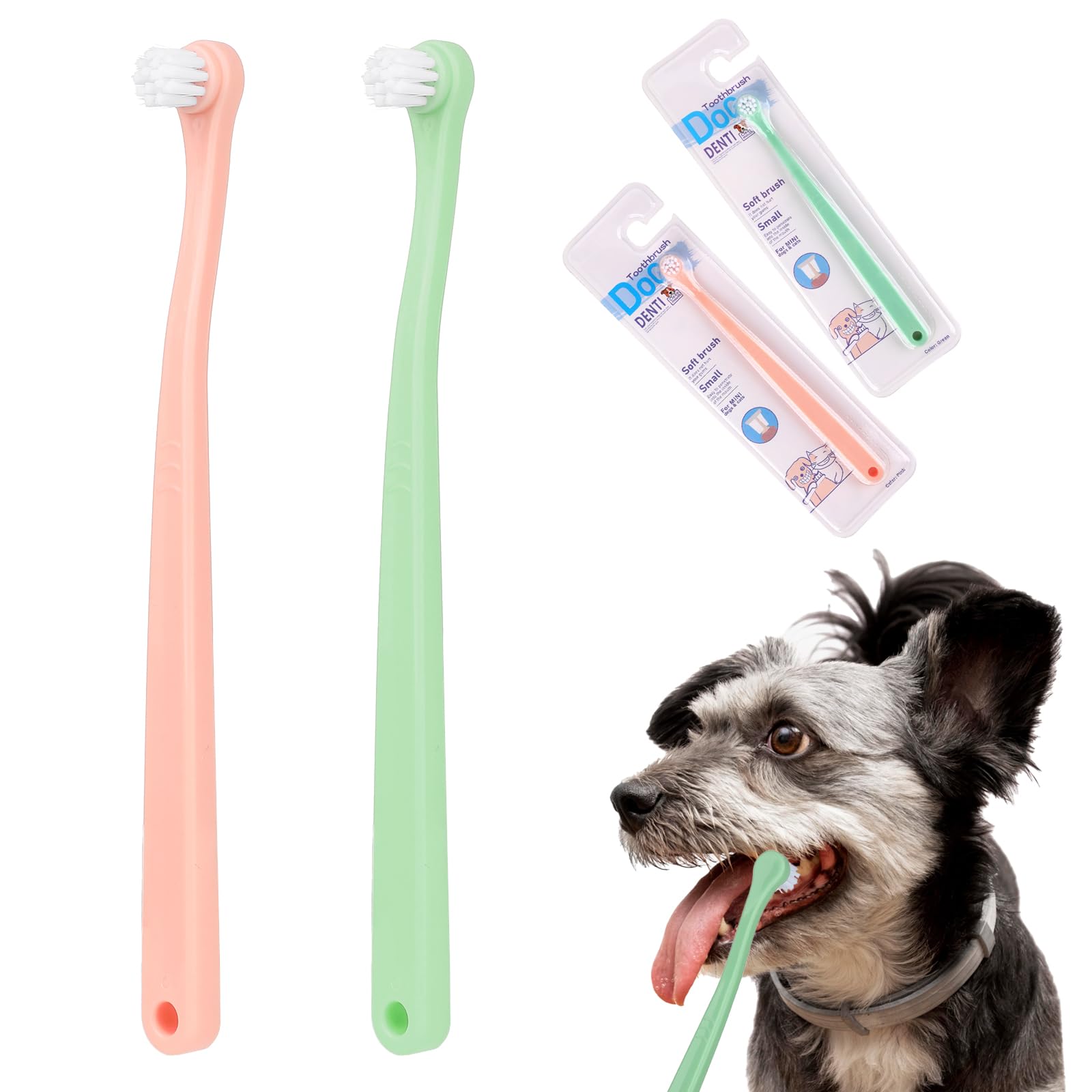 2 Pack Toothbrush Cat, Pet Toothbrush Dog Toothbrush Puppy Toothbrush Mini Head Soft Dog Tooth Brush Deep Clean Kit, Portable Travel Friendly and Easy to Use for Puppy, Kitten, Small Dog & Cat