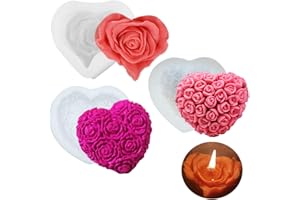 GEOGEODIY 3 Pack Rose Flower Candle Molds Valentine's Day Resin Casting Mold Flower Candle Making Molds 3D Flower Mold for DIY Candle Making Polymer Clay Craft Plaster