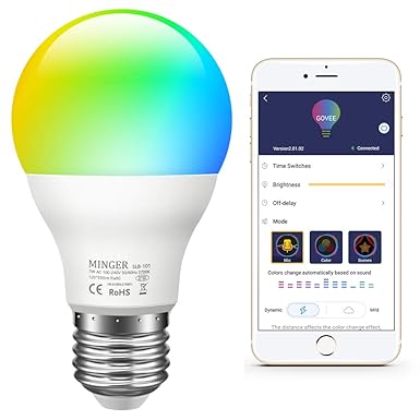 Govee LED RGB Lampe, dimmbare 7W E27 RGB+W Sync mit Musik farbwechsel Glühbirne mit APP | dimmbar mehrfarbige Leuchtmittel fü