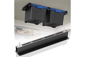 WooFog Ceiling Utility Bin Rails Storage Rack, Overhead Garage Storage Racks, Heavy Duty Hanging Storage Racks for Garage, Adjustable Width Above Garage Tote Storage System - Black (3 Sets for 2 Bins)