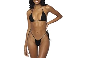 MIYOUJ Women Halter String Bikini Set Sexy Thong Cheeky Two Piece Swimsuits Solid Color Bathing Swimwear
