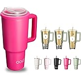 OOD OniVerso 40 oz Stainless Steel Insulated Tumbler with Handle and Straw, Iced Coffee Cup Holder for Disposable Cups, Leak Proof Tumbler, Neon Rush (Pink)