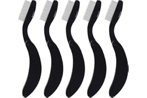 5 Pack Folding Eyelash Comb Lash Separator Tool, Black Eyebrow Comb Metal Teeth Eyelash Brush Tool for Lash Brow