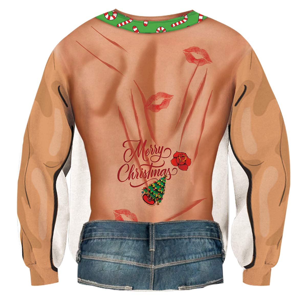 Chest Muscle Sweatshirt for Women Men Sexy Hand Green Tie Silk Stretch Loos Fit Chirstmas Outfit Cheesy Graphic Bring Color Tops for Special Occation Brown (Chirstmas R,L)
