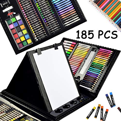Sunnyglade 185 Pieces Double Sided Trifold Easel Art Set, Drawing Art Box with Oil Pastels