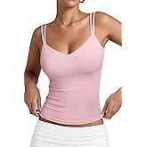 PINKMSTYLE Women Sexy V Neck Tank Top Sleeveless Double Lined Slim Fit Summer Double Spaghetti Strap Cami Going Out Tops