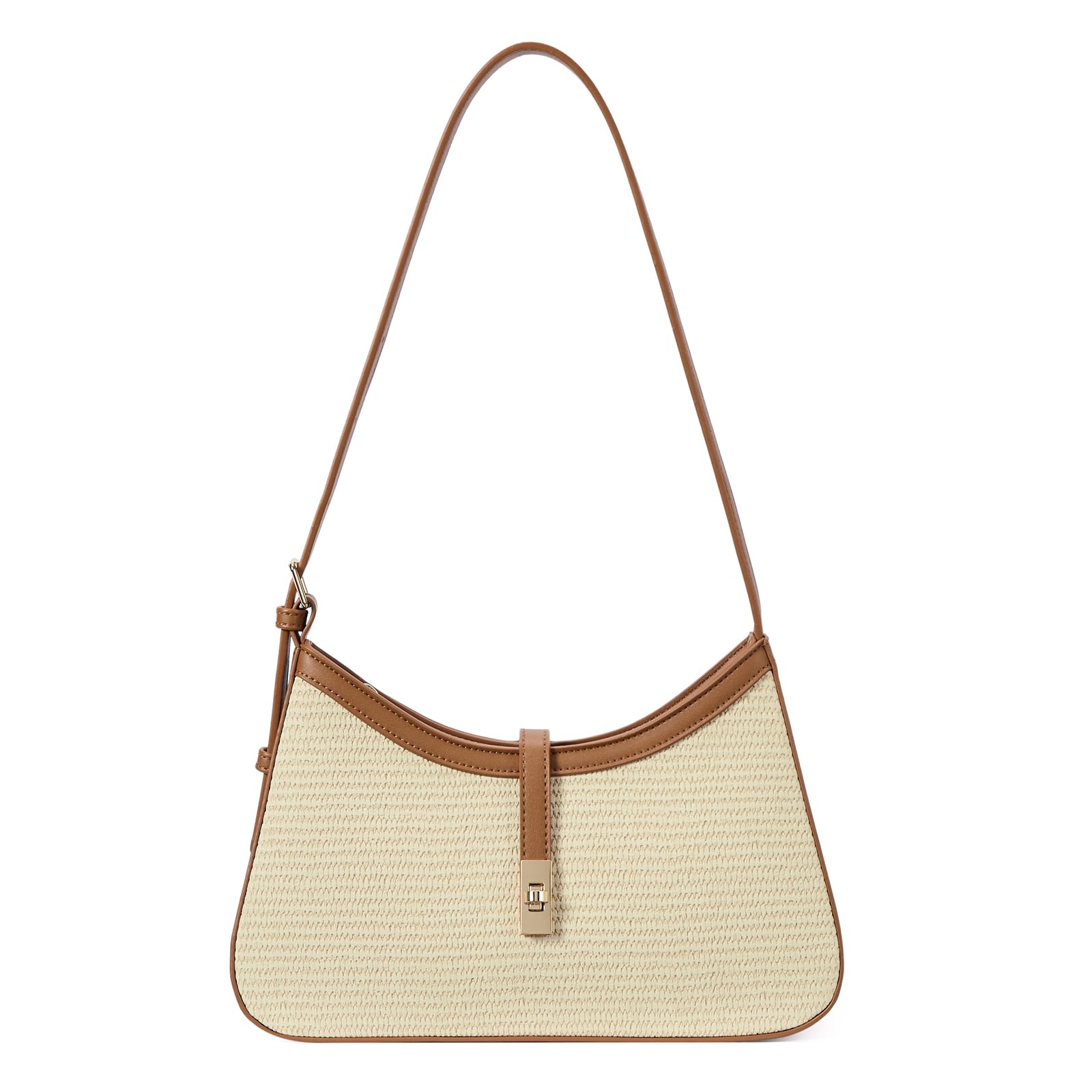 Photo 1 of CLUCI Shoulder Bag for Women, Summer Purses for Women, Straw Handbag Vegan Leather Hobo Bags Crossbody Purse with Adjustable Strap Apricot with Brown