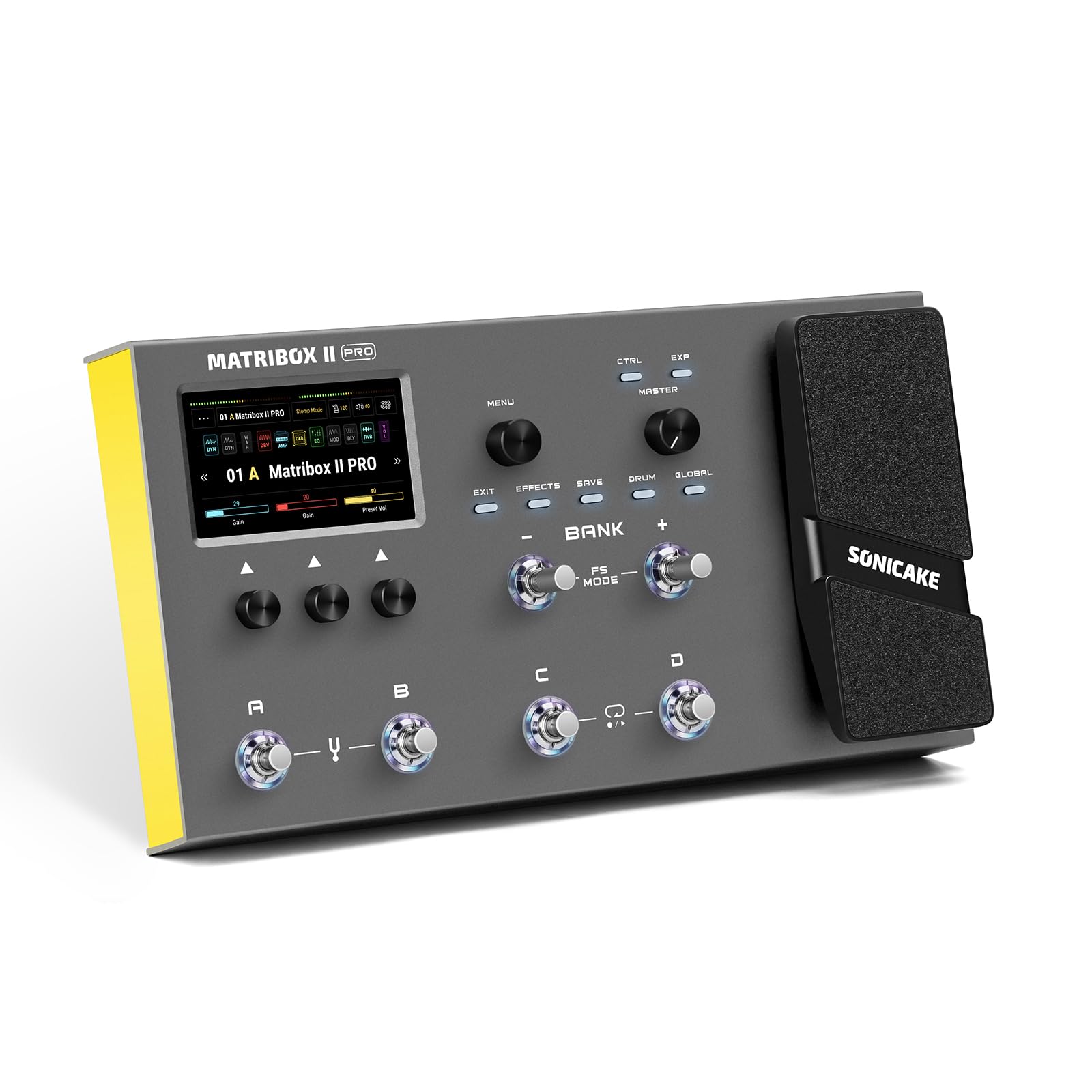 Photo 1 of SONICAKE Matribox II Pro - Multi Effects Guitar Pedal with Expression, 240+ Built-in Guitar Effects, Amp Modeling, IR Cabinet Simulation, FX Loop, MIDI Stereo OTG USB Audio Interface Color TouchScreen
